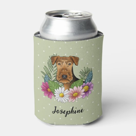 Airedale Terrier Hondenkop Kleurrijke Bloemen Groe Blikjeskoeler (Blikje Voorkant)