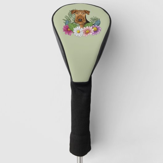 Airedale Terrier Hondenkop Kleurrijke Bloemen Groe Golfheadcover (Voorkant)