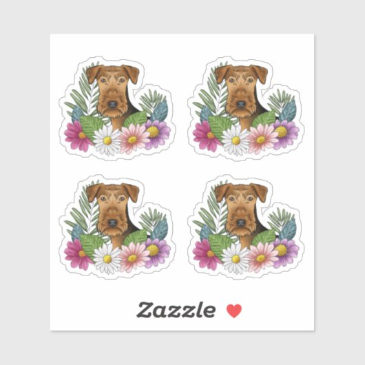 Airedale Terrier Hondenkop Kleurrijke Zomerbloemen Sticker (Vel)
