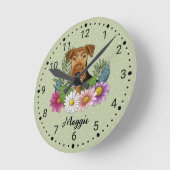 Airedale Terrier Hondenkop met bloemen en naam Ronde Klok (Hoek)