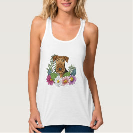 Airedale Terrier Hondenkop met  bloemen Tanktop