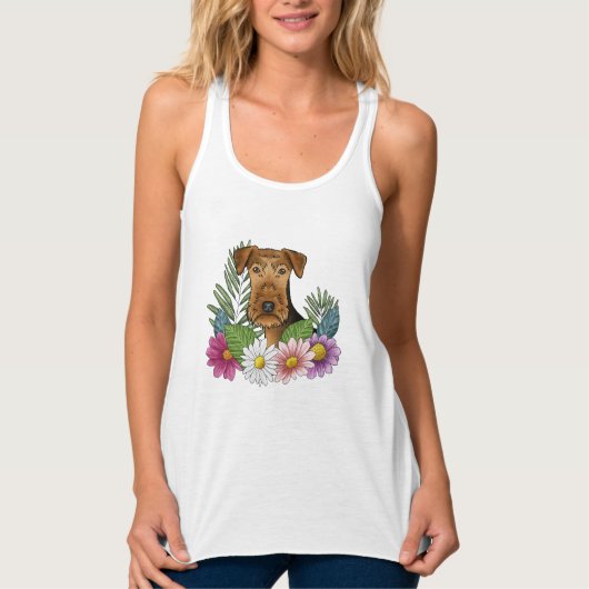 Airedale Terrier Hondenkop met  bloemen Tanktop (Voorkant)