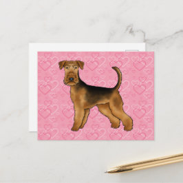 Airedale Terrier Hondenliefde Met Roze Hart Patroo Briefkaart