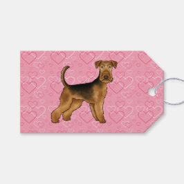 Airedale Terrier Hondenliefde Met Roze Hart Patroo Cadeaulabel
