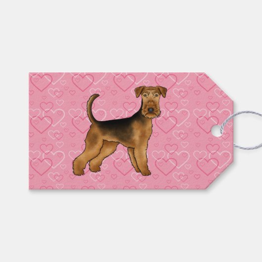 Airedale Terrier Hondenliefde Met Roze Hart Patroo Cadeaulabel (Voorkant (Horizontaal))