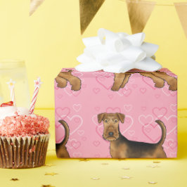 Airedale Terrier Hondenliefde Met Roze Hart Patroo Cadeaupapier