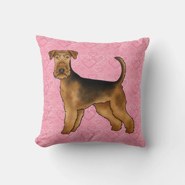Airedale Terrier Hondenliefde Met Roze Hart Patroo Kussen (Voorkant)