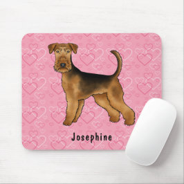 Airedale Terrier Hondenliefde Met Roze Hart Patroo Muismat