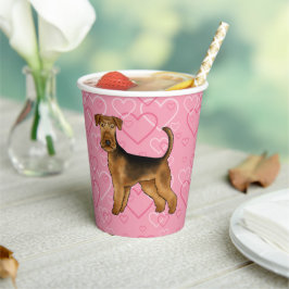 Airedale Terrier Hondenliefde Met Roze Hart Patroo Papieren Bekers