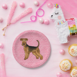 Airedale Terrier Hondenliefde Met Roze Hart Patroo Papieren Bordje