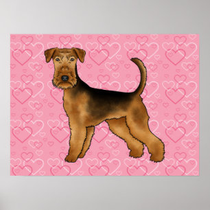 Airedale Terrier Hondenliefde Met Roze Hart Patroo Poster