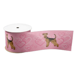 Airedale Terrier Hondenliefde Met Roze Hart Patroo Satijnen Lint