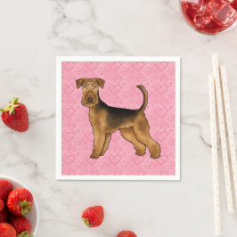 Airedale Terrier Hondenliefde Met Roze Hart Patroo Servet