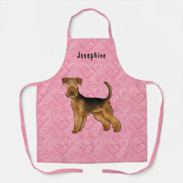 Airedale Terrier Hondenliefde Roze Harten En Naam Schort