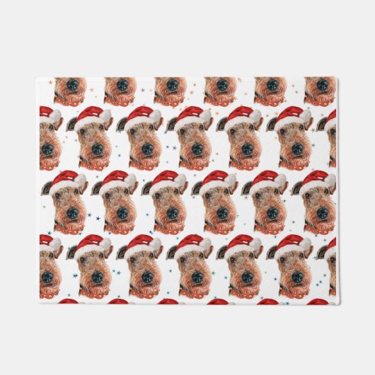Airedale Terrier-hondenras Kerstmis Deurmat (Voorkant)