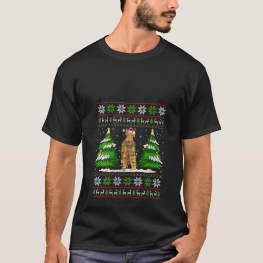 Airedale Terrier Hondenverlichting Xmas Lelijke tr T-shirt (Voorkant)