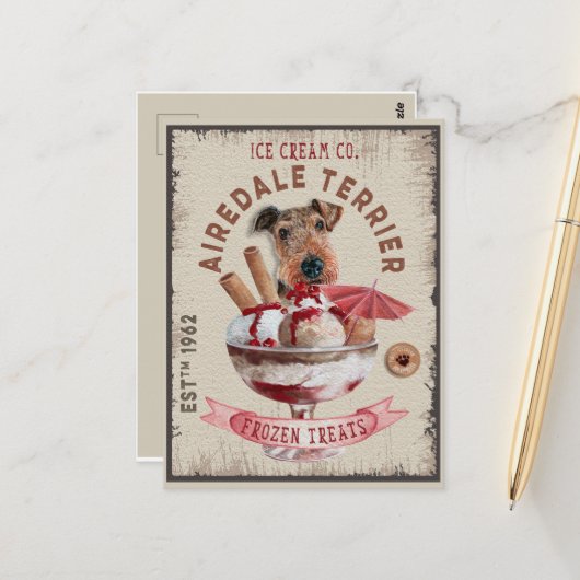 Airedale Terrier Ice-crème Funny Frozen behandelin Briefkaart (Voorkant / Achterkant in situ)