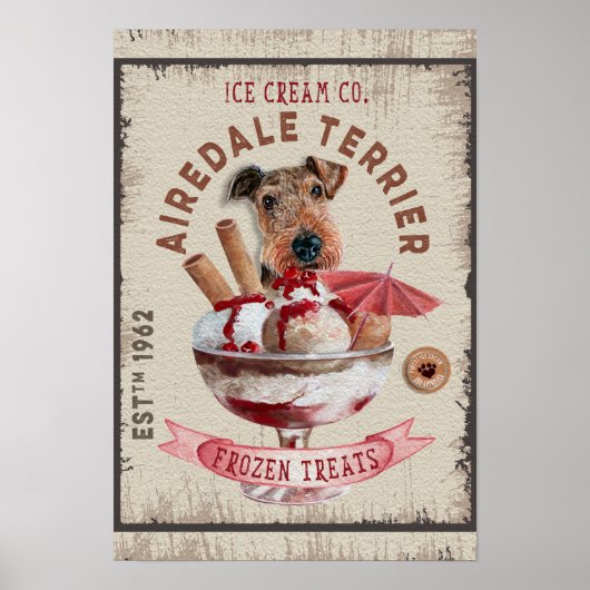 Airedale Terrier Ice-crème Funny Frozen behandelin Poster (Voorkant)