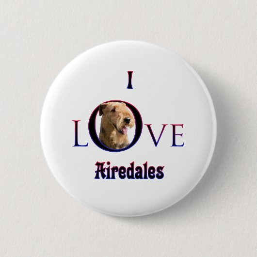 Airedale Terrier Ik Liefde Ronde Button 5,7 Cm (Voorkant)