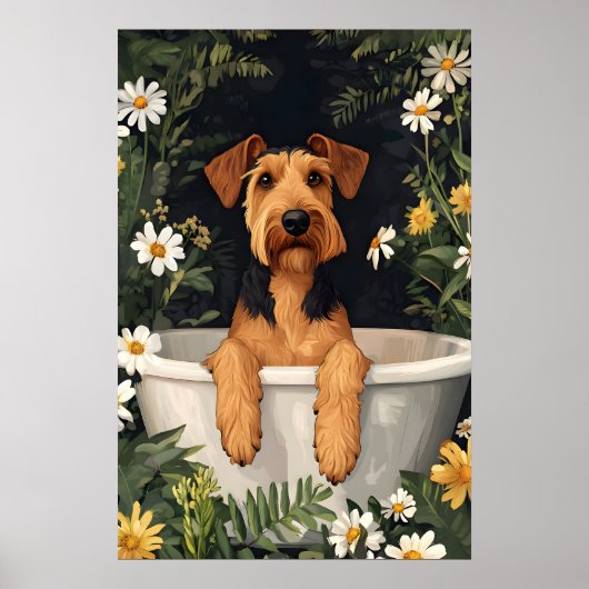Airedale Terrier In Bathtub Poster, Funny Dog Poster (Voorkant)