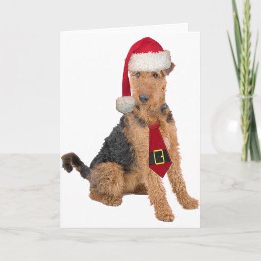 Airedale Terrier in het Pet van de Kerstman Feestdagen Kaart (Voorkant)
