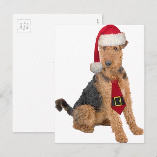 Airedale Terrier in het Pet van de Kerstman Feestdagenkaart (Voorkant / Achterkant)