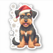 Airedale Terrier in kerst pet Sticker (Voorkant)