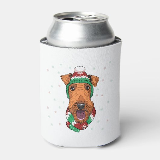 Airedale Terrier in kerstmuts Blikjeskoeler (Blikje Voorkant)