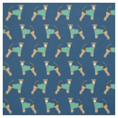 Airedale Terrier in scrubbelde marine Stof (Swatch)