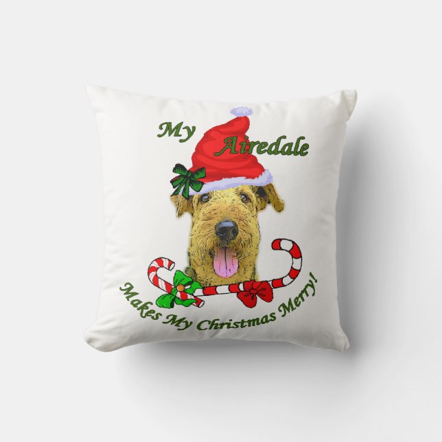 Airedale Terrier kerst Merry Kussen (Voorkant)