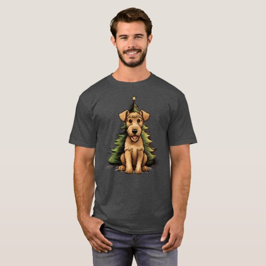 Airedale Terrier Kerst Puppy Dog Schattige Airedal T-shirt (Voorkant volledig)