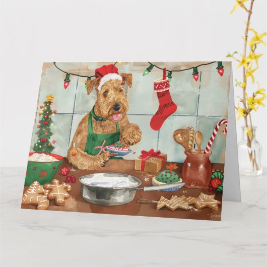 Airedale Terrier Kerstbakken: Feestelijke Kerstmis Kaart (Gele Bloem)
