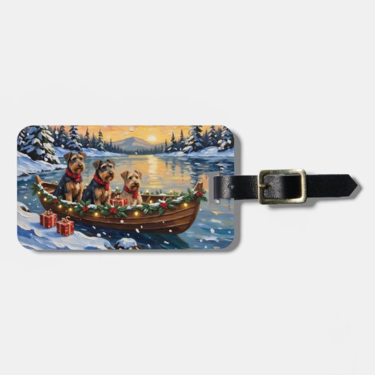 Airedale Terrier Kerstboot Vakantie Bagagelabel (Voorkant horizontaal)