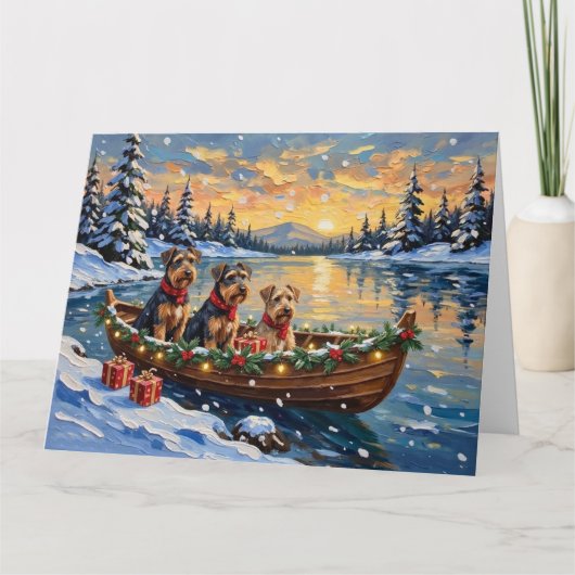Airedale Terrier Kerstboot Vakantie Kaart (Voorkant)