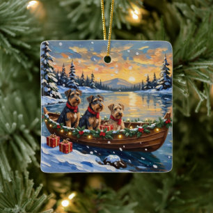 Airedale Terrier Kerstboot Vakantie Keramisch Ornament