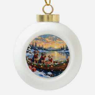 Airedale Terrier Kerstboot Vakantie Keramische Bal Ornament