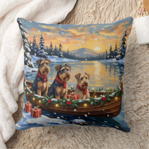 Airedale Terrier Kerstboot Vakantie Kussen