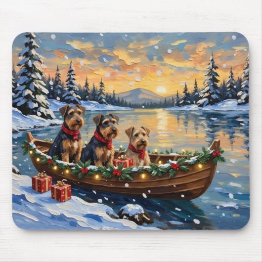 Airedale Terrier Kerstboot Vakantie Muismat (Voorkant)