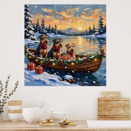 Airedale Terrier Kerstboot Vakantie Poster (Keuken)