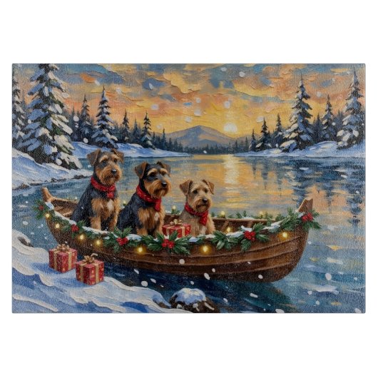 Airedale Terrier Kerstboot Vakantie Snijplank (Voorkant)