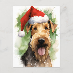 Airedale Terrier Kerstborstel schilderen kunstwerk Briefkaart