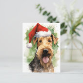 Airedale Terrier Kerstborstel schilderen kunstwerk Briefkaart (Staand voorkant)