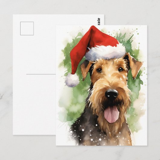 Airedale Terrier Kerstborstel schilderen kunstwerk Briefkaart (Voorkant / Achterkant)