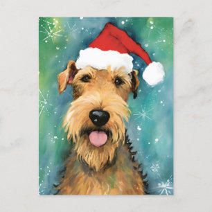 Airedale Terrier Kerstborstel schilderen kunstwerk Briefkaart