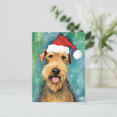 Airedale Terrier Kerstborstel schilderen kunstwerk Briefkaart (Staand voorkant)