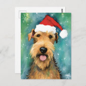Airedale Terrier Kerstborstel schilderen kunstwerk Briefkaart (Voorkant / Achterkant)