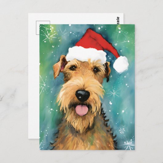 Airedale Terrier Kerstborstel schilderen kunstwerk Briefkaart (Voorkant / Achterkant)
