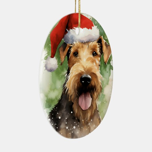 Airedale Terrier Kerstborstel schilderen kunstwerk Keramisch Ornament (Rechts)
