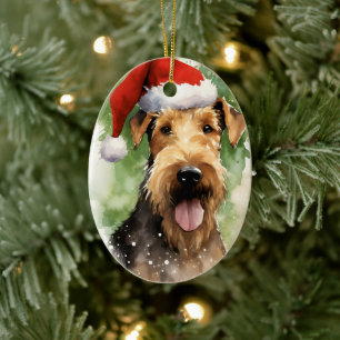 Airedale Terrier Kerstborstel schilderen kunstwerk Keramisch Ornament