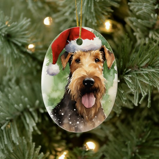 Airedale Terrier Kerstborstel schilderen kunstwerk Keramisch Ornament (Boom)